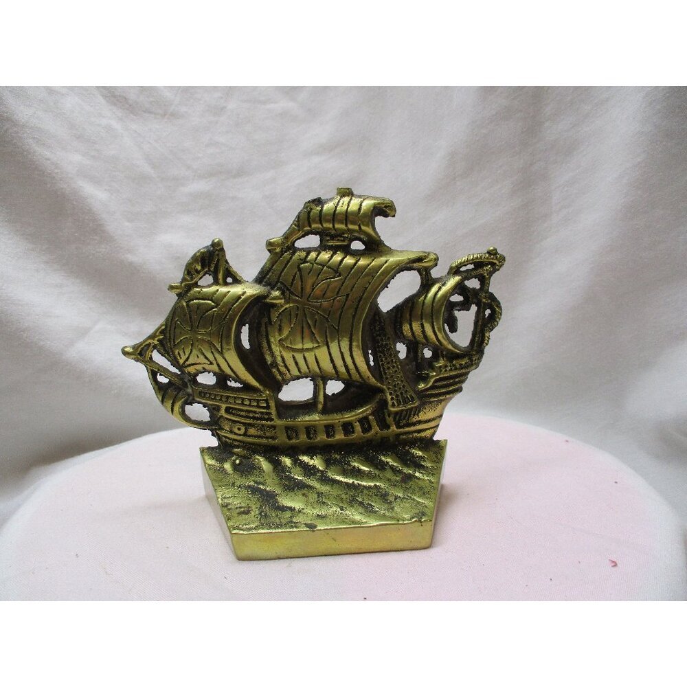 Brass Bookend Ship Santa‎ Maria Christopher Columbus 1492 Rustic Nautical book